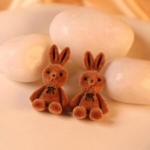 Bunny Earrings, Korean Style, Brown and White Color