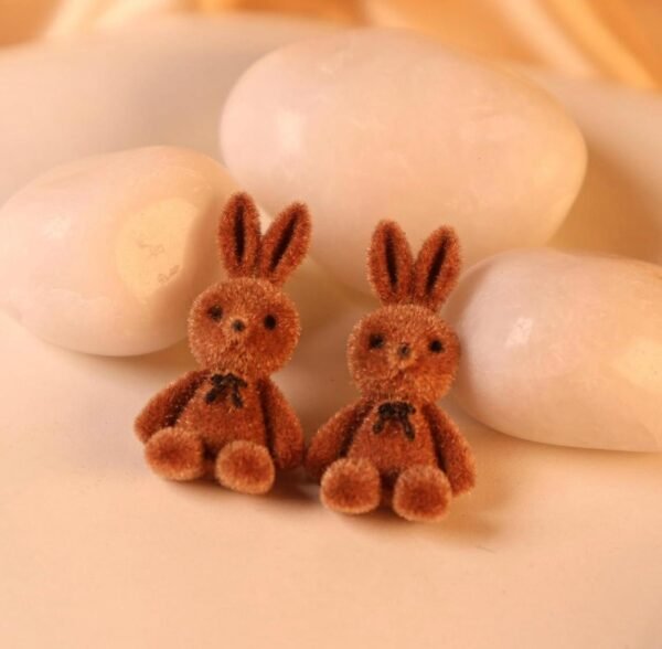 Bunny Earrings, Korean Style, Brown and White Color