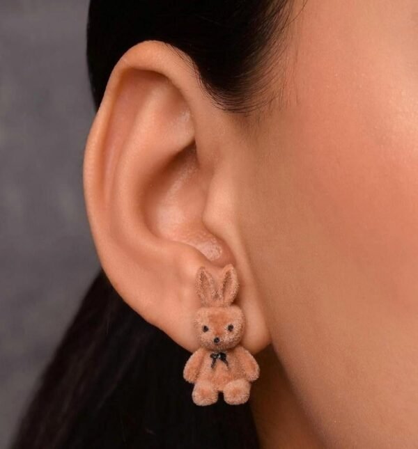 Bunny Earrings, Korean Style, Brown and White Color - Image 2