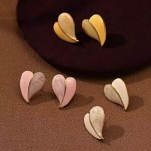 Heart-Shaped Stud Earrings,  Two-Tone Design, (3 Color)