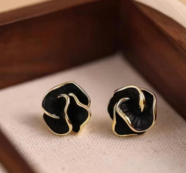 Elegant Black Rose Stud Earrings, (2 Color) - Image 12