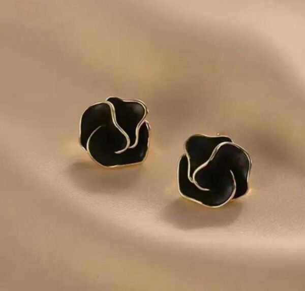 Elegant Black Rose Stud Earrings, (2 Color) - Image 11