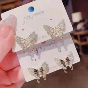 Crystal Butterfly Stud Earrings with Pearl Detail (2 Color)