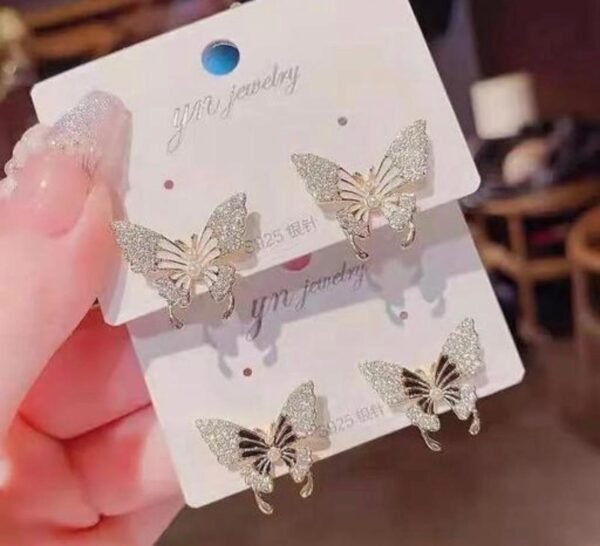 Crystal Butterfly Stud Earrings with Pearl Detail (2 Color)