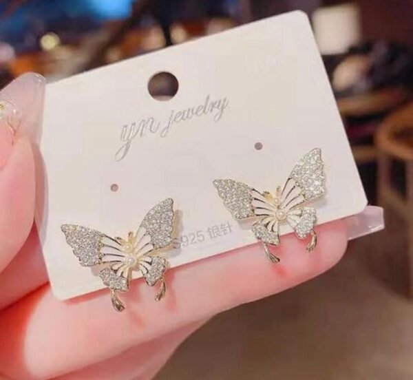 Crystal Butterfly Stud Earrings with Pearl Detail (2 Color) - Image 8