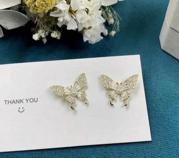 Crystal Butterfly Stud Earrings with Pearl Detail (2 Color) - Image 5