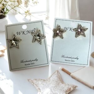 Star Shaped Crystal Stud Earrings, Western Style, Polished Copper Alloy, White Stones (2 Color)