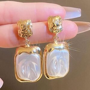 Pearl Drop Earrings, Gold Plated Copper, Western Style, 2 cm Length, White