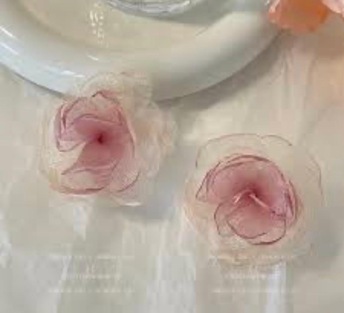 Handcrafted Pink Organza Flower Hair Accessories, Elegant Rose Design Hair Clips for Women and Girls - Image 2