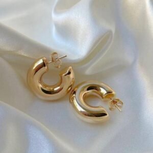 Gold-Plated Chunky Hoop Earrings, Classic Design, Small Size