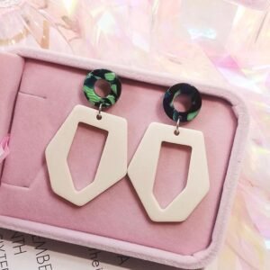 Geometric White Stud Earrings, Copper Alloy, Round Design