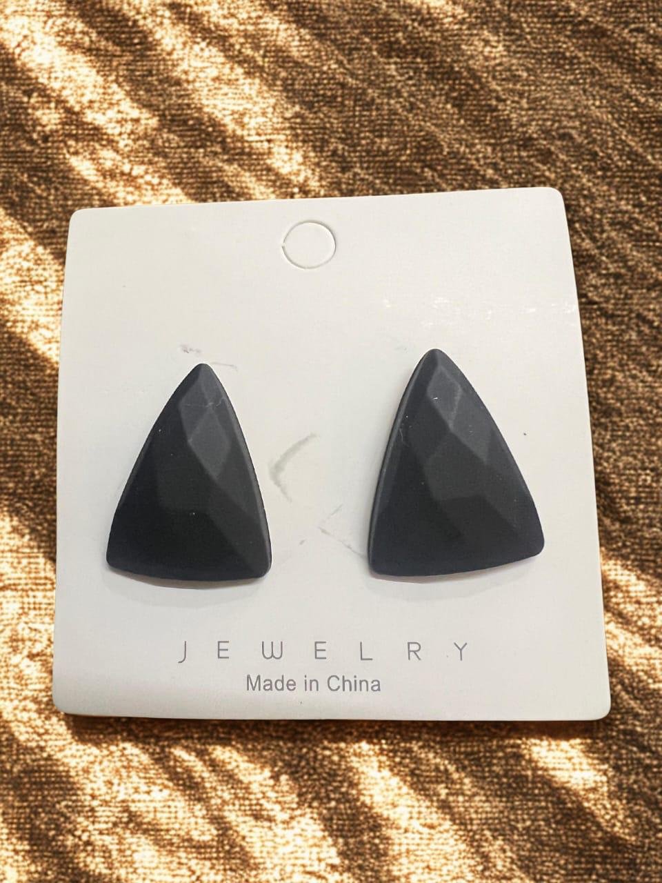 Geometric Triangle Stud Earrings, Black Polished Alloy - Image 4