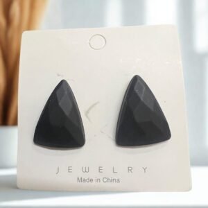 Geometric Triangle Stud Earrings, Black Polished Alloy