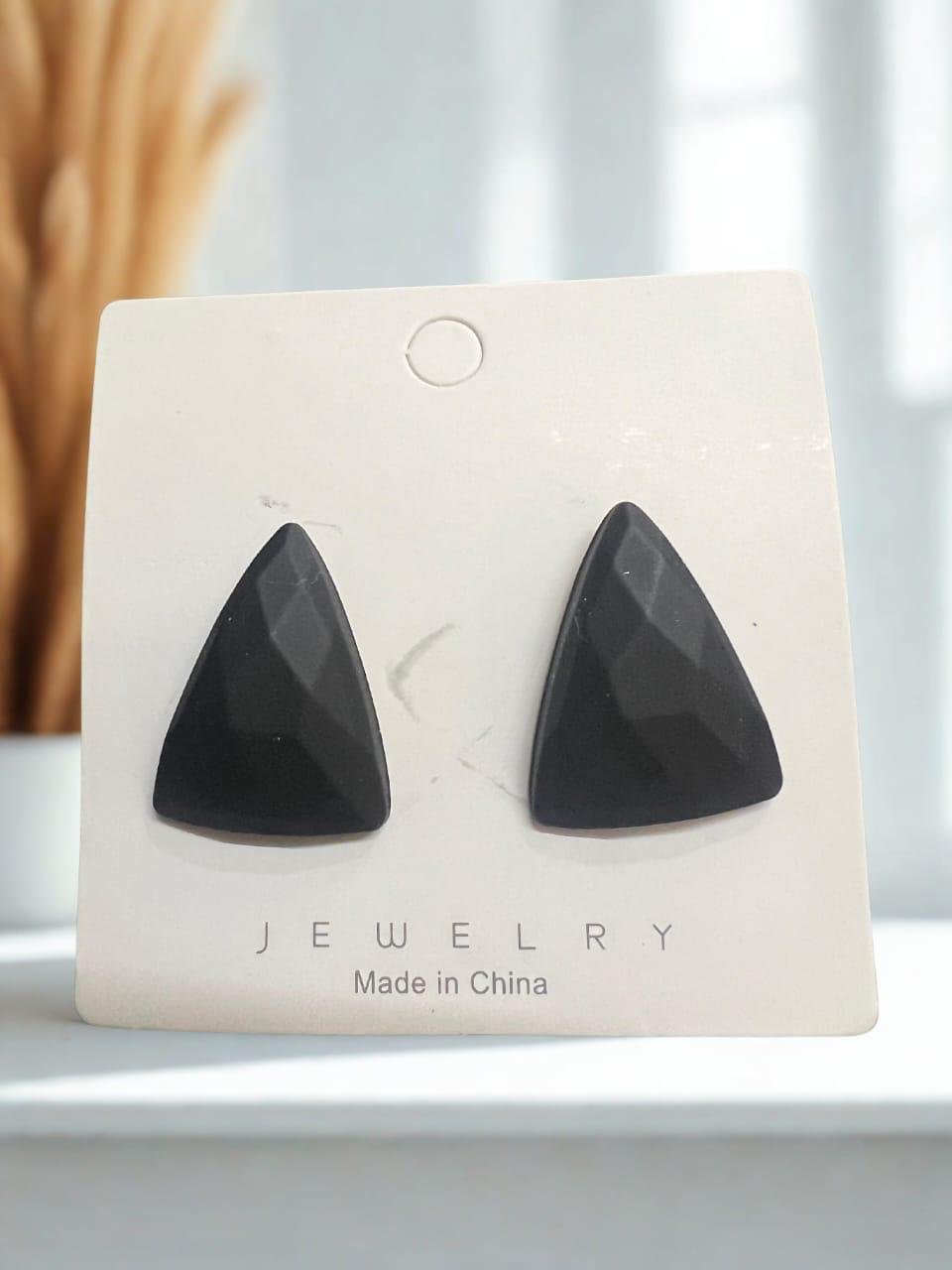 Geometric Triangle Stud Earrings, Black Polished Alloy