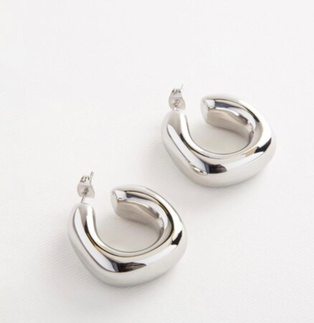 Chunky Polished Alloy Steel Hoop Earrings, 2 cm Diameter, Silver, Western Style
