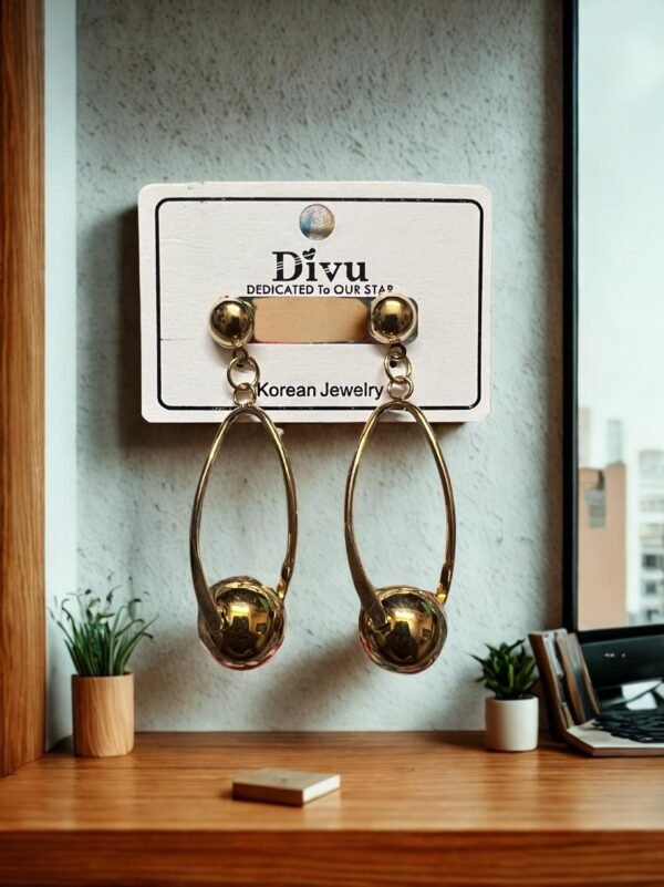 Korean Style Gold Drop Earrings, Polished Alloy Steel