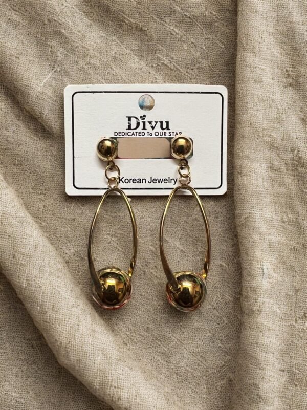 Korean Style Gold Drop Earrings, Polished Alloy Steel - Image 3
