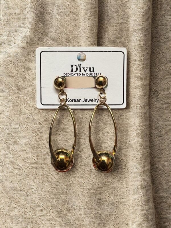 Korean Style Gold Drop Earrings, Polished Alloy Steel - Image 2