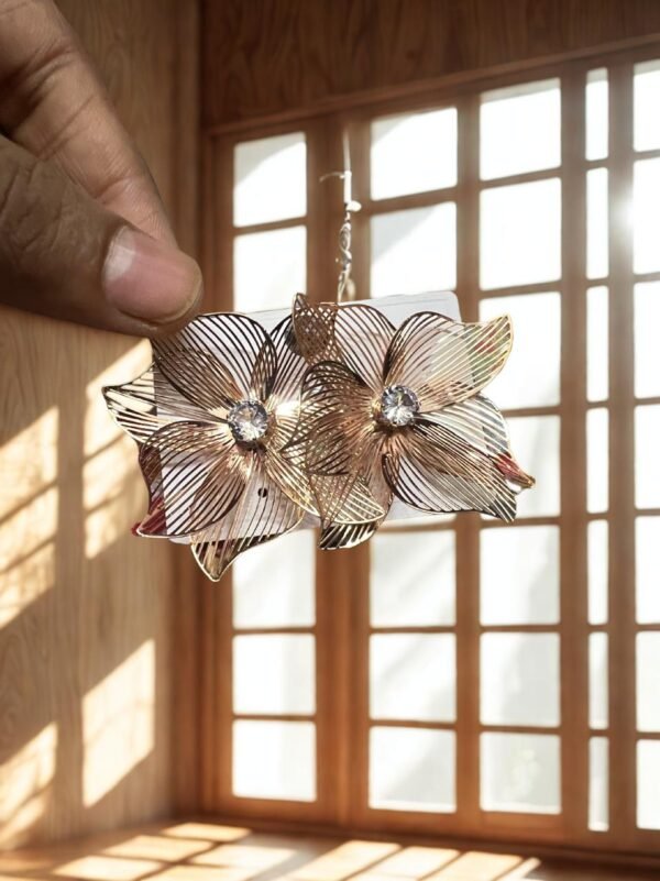 Floral Stud Earrings, Polished Copper Alloy
